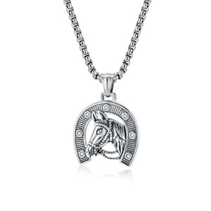 Collier tête de cheval en fer à cheval pour homme, pendentif en alliage de zinc, style artistique rétro hip-hop, bijoux de rue - Product Image 5