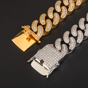 Collier <span class=keywords><strong>en</strong></span> zircone cubique taille baguette <span class=keywords><strong>de</strong></span> 19 mm, plaqué or, chaîne cubaine style hip-hop, bracelet <span class=keywords><strong>gourmette</strong></span> <span class=keywords><strong>argent</strong></span>é, cadeau - Product Image 6