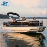 Bateau ponton de 21 pieds en aluminium de qualité supérieure pour la pêche côtière, les loisirs en famille et les croisières sur le lac avec moteur hors-bord