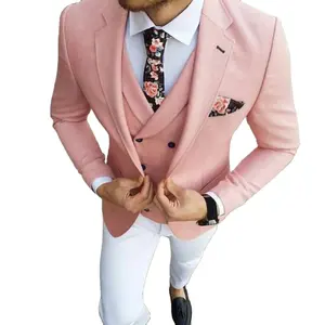 Fashion Pink Groom Wedding Tuxedo Slim Fit 3 Piece Jacket Vest Pants Set Formal Business Office Suits For Mens Costume Homme