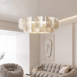 Lámpara colgante redonda estilo Wabi Sabi LED E27 blanca para sala de estar, dormitorio, comedor - Product Image 3