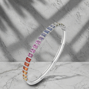 Bracelet fin élégant pour femme Jenime en argent sterling 925 micro-pavé de saphirs, demi-cercle, rangée unique, design classique et simple - Product Image 2