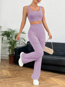 Conjunto Casual de Uso Diario para Mujer: Chaleco sin Mangas de Tejido Worsted con Estampado Digital Antipilling y Pantalones de Punto de Pierna Ancha Ajustados - Product Image 2