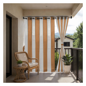 Stripe Outdoor Curtain 180 GSM White Beige with Soft Neutral Vertical Stripes for Elegant Patio Styling Sun Protection and Relax - Product Image 1