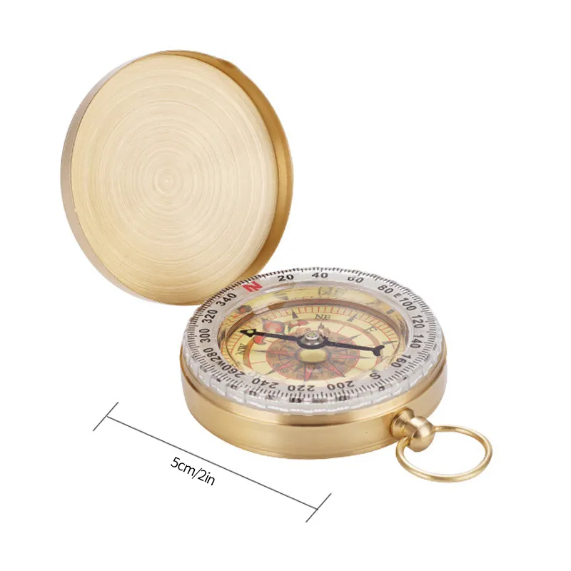Pocket Watch Clamshell Pure Copper Pointer Outdoor Mountaineering Multi-functional Luminous Compass Travel Equipment