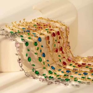 Wholesale Luxury Trendy <strong>Cute</strong> Copper 18K Gold Plated Flower Tulip Leaf Zircon Cuff <strong>Bracelet</strong> for Women Jewelry Gift - Product Image 2