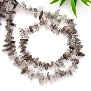 Natural Herkimer Diamond <b>Raw</b> Beads Double Terminated Quartz <b>Crystal</b> With Black Anthraxolite Inclusion - Product Image 3