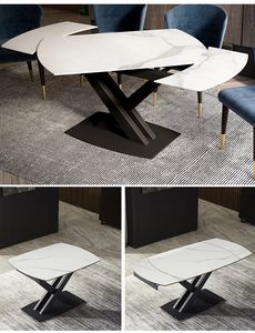 Ensemble de table à manger en marbre moderne aspect haut en céramique artificielle coréenne italienne dubaï blanche rectangle luxe 6 8 10 12 places en marbre - Product Image 6