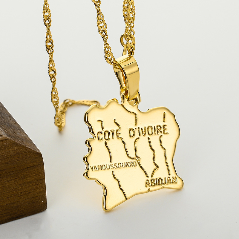 Marokko Karte Anhänger Halskette – Gold, 45 Cm, Mit Flaggen-Design, Unisex Geschenk Für Damen & Herren