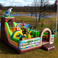 Château gonflable avec toboggan pour enfants, équipement de jeu d'intérieur sur le thème des animaux tropicaux