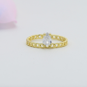 Anillos de Cadena Cubana Chapados en Oro 2026 con Circonitas Brillantes en Forma de Gota de Lluvia, Joyería Eternity - Product Image 1