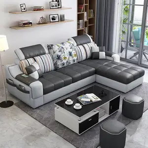 European Style L Shape Synthetic Leather Modular Combination Sofa Living Room Sofa couch bed sofa