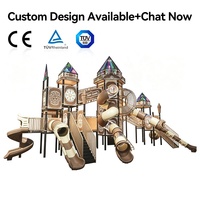 Aire de jeux commerciale steampunk multi-tours avec 5 toboggans et tunnels d'escalade |   LLDPE Acier Galvanisé |   Capacité pour 40 enfants |   En plein air