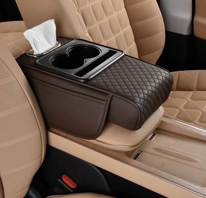Ruichuan Car Armrest Box 9878883H - Universal Leather Organizer with Cup Holder Storage