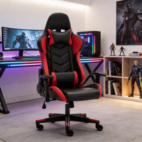 Chaise de jeu ergonomique à dossier haut Ruibao - Design industriel rouge et noir, style course, pivotante, inclinable, avec support lombaire extensible en PU