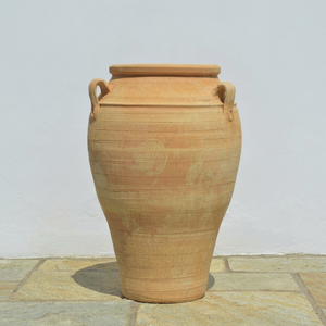 Pot de fleurs en céramique écologique artisanal, émaillé, à double poignée côtelée, design classique cottage, pour plantes d'intérieur, décoration de jardin et de maison - Product Image 1