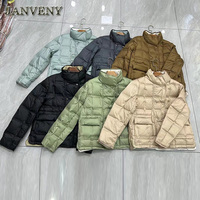 JANVENY 2024 nouveau hiver Double face léger doudoune femmes Double boutonnage chaud doux 90% blanc duvet de canard manteau court