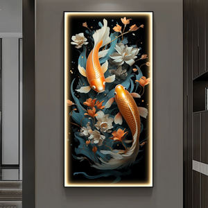 <span class=keywords><strong>Cuadros</strong></span> de decoración del hogar para sala de estar, pluma nórdica moderna de cristal, pez koi, pintura en lienzo, luz led nórdica, arte de pared decorativo - Product Image 4