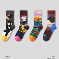 Chaussettes mi-mollet unisexe en coton jacquard, motif abstrait cubiste, peinture à l'huile, art figuratif et paysager vintage, vente en gros, cadeau