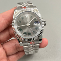 Montre automatique mécanique en acier inoxydable bicolore or rose et argent, cadran feuille de palmier avec diamants, étanche 50M, lunette cannelée, bracelet Jubilee