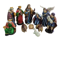 Crèche de Noël 38cm Mangeoire Scène de la Nativité Figurines Maison Catholique Résine Peinte Ensemble Nativité Jésus Enfant Crèche