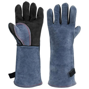 Gants <span class=keywords><strong>de</strong></span> <span class=keywords><strong>soudeur</strong></span> en cuir <span class=keywords><strong>de</strong></span> vachette <span class=keywords><strong>de</strong></span> deuxième couche, doublure en coton, isolés thermiquement, résistants aux brûlures et aux hautes températures - Product Image 1
