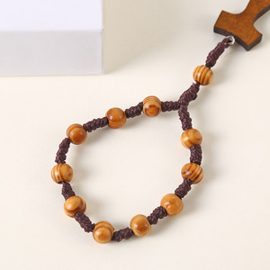 Cadena de Rosario de Moda con Nudos de Madera de Curry, 8mm, para Oración, Bautismo, Regalo Unisex, Joyería - Product Image 4