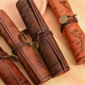 ヴィンテージヨーロピアンレトロトレジャーマップレザーペンシルバッグプラガブルペン収納バッグスケッチ色鉛筆ボリューム大容量 - Product Image 3