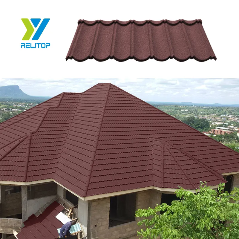 Fábrica direta Stone Coated Metal Roof Tile novo material cor decoração acessório villa telhado telha Telhado folha preço