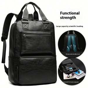 Waterproof Men's PU Laptop <b>Backpack</b> <b>Large</b> Capacity Polyester Lining Casual Business Zipper Bag School <b>Backpack</b> - Product Image 2