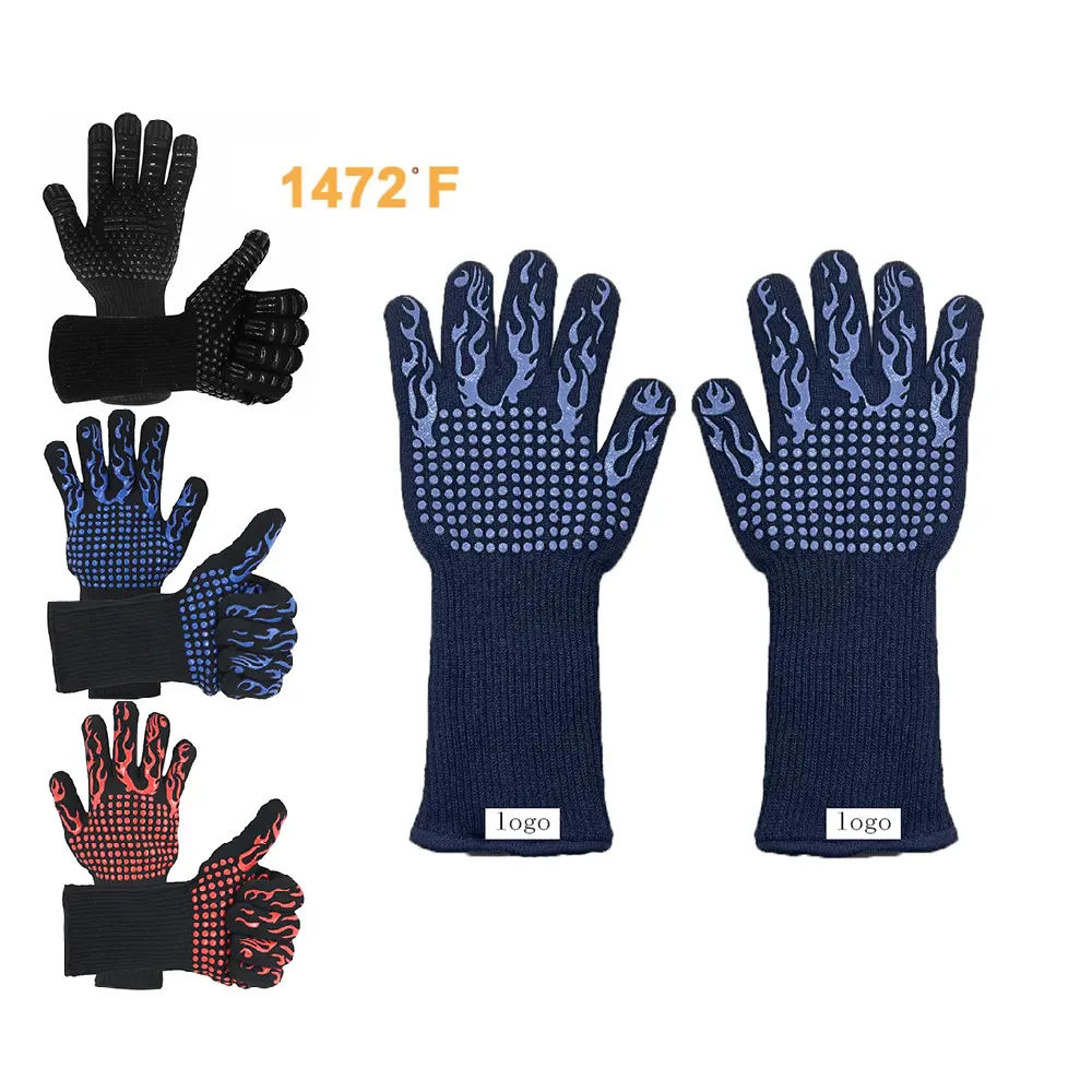 Gants à manchette longue en Silicone, résistants à la chaleur, Double coupe, flamme de feu, pour Barbecue, four, Barbecue, travail industriel, mains, sécurité