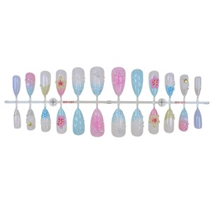 Unghie finte a pressione con conchiglie oceaniche in 3D, forma a mandorla, rosa pastello, blu, frangipani dipinti a mano, punte per unghie finte riutilizzabili per la spiaggia - Product Image 4