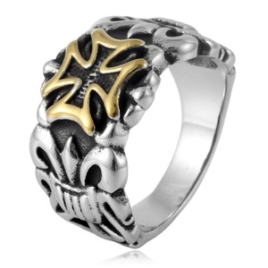 Yunnique – bague en acier inoxydable en forme de croix pour hommes, style Punk Rock, accents dorés, bijoux, cadeau - Product Image 1