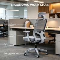 Chaise de bureau ergonomique confortable avec appui-tête et dossier rotatifs et revêtement en tissu