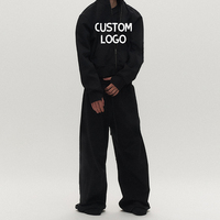 Survêtement Homme 2 Pièces Streetwear Oversize Personnalisé avec Logo, Sweat à Capuche Court Zippé et Pantalon de Survêtement Large Assorti – Vente en Gros
