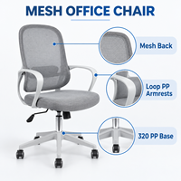 Chaise de bureau moderne à dossier en maille arrondie, réglable en hauteur, pivotante, inclinable, pour bureau, maison, école, salle de réunion, base en PP