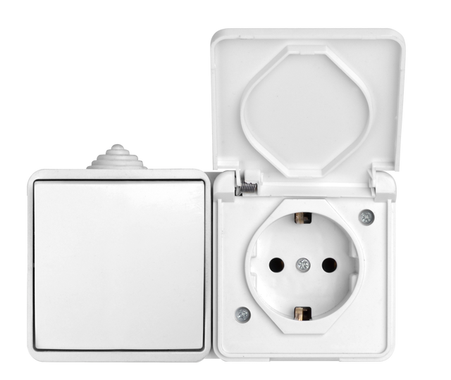 1 Gang European Standard Waterproof IP44 Wall Mounted Electrical Wall Switch and Socket
