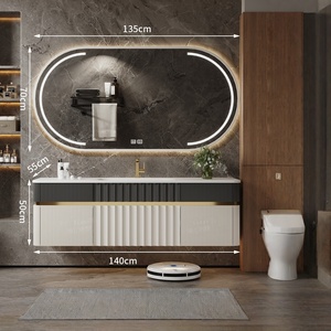 Original Design Modern Luxury Stone Seamless Basin Intelligent Mirror <b>Cabinet</b> <b>Wall</b> <b>Mounted</b> Oak Bathroom <b>Cabinet</b> - Product Image 4