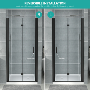 Bi-Fold vòi hoa sen cửa-34 "W x 72" H, Frameless với 1/4 "rõ ràng Tempered Glass đánh bóng Matte Đen - Product Image 4