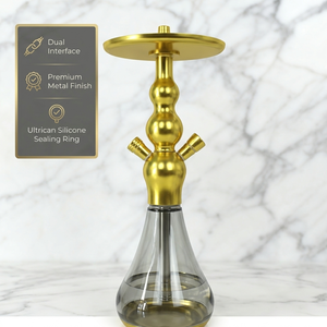 Chicha personnalisée B2B à livraison rapide, style Calabash, double port, en aluminium anodisé, avec filtre à fumée et vase <span class=keywords><strong>Pyrex</strong></span> - Product Image 1