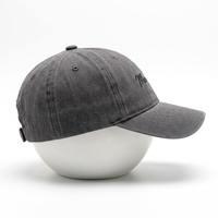 Gorra de Béisbol de Algodón Lavado Gris Carbón Personalizada al por Mayor con Bordado Negro de 6 Paneles y Visera Curva Estilo Dad Hat