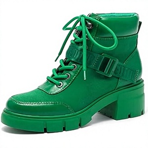 Botines Verdes para Mujer con Cordones, Tacón Cuadrado, Estilo Combate, Casual, para Calle - Product Image 4