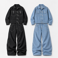 Nouvelle tenue streetwear pour homme, ensemble en denim baggy, veste en jean surdimensionnée, jean à jambes larges, broderie