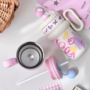 Gobelet isotherme <span class=keywords><strong>en</strong></span> acier inoxydable 304 à motif graffiti <span class=keywords><strong>avec</strong></span> paille anti-déversement, tasse portable pour boissons froides/chaudes pour étudiants et bureau - Product Image 4