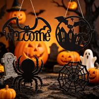 Décoration murale en bois creux pour Halloween, 4 pièces - Chauve-souris, Maison hantée, Araignée géante, Toile d'araignée. pour les fêtes, la récolte, le Nouvel An.