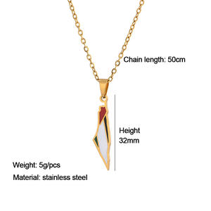 エナメルフリーパレスチナマップフラッグペンダントネックレス男性女性ステンレススチールチェーンゴールドシルバーパレスチナ人エスニックマップジュエリーGIF - Product Image 5