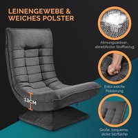 Rotation à 360° °   Fauteuil de sol inclinable avec dossier réglable en 5 positions, design rembourré, fauteuils en tissu microfibre, fauteuil de salon