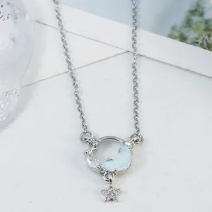 Cubic Zirconia Silver Star Moon Pendant Titanium Steel Necklace