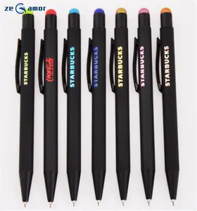 Рекламная алюминиевая шариковая ручка Zeamor pluma aguja с мягким резиновым покрытием и черным логотипом