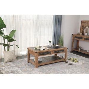 Mesa de Centro Rectangular de Madera Maciza Antigua Hecha a Mano por Innova Home, Mueble Decorativo Portátil de Diseño para Sala de Estar - Product Image 3